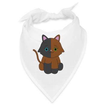 Braune und schwarze Katze - Bandana - Weiß - Vorne