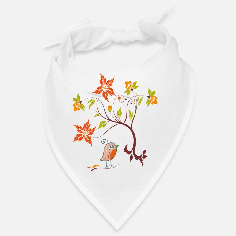 Blumenranke mit Vögelchen - Bandana - Weiß