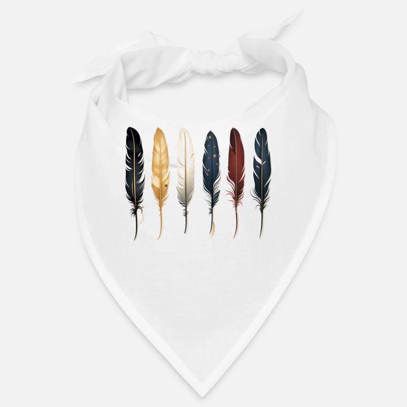 6 einzelne Federn nebeneinander, Indianer, Muster - Bandana - Weiß
