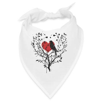 Baum mit Herz und die Silhouette eines Vogels, Liebe - Bandana - Weiß - Vorne