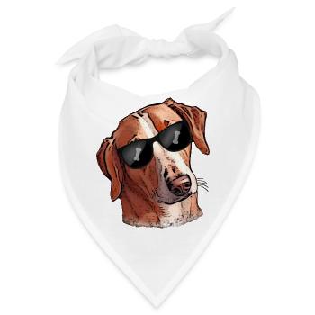 Jagdhund mit cooler Sonnenbrille - Hundeknochen  - Bandana - Weiß - Vorne