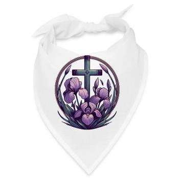 Christliches Kreuz Lila Iris - Bandana - Weiß - Vorne