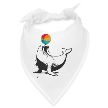 Walross mit farbenfrohen Ball im Stencil-Stil - Bandana - Weiß - Vorne