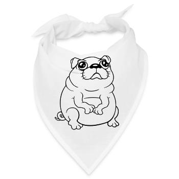 Mops Hund Sitzt Klein Betteln Dick Guckt Traurig - Bandana - Weiß - Vorne