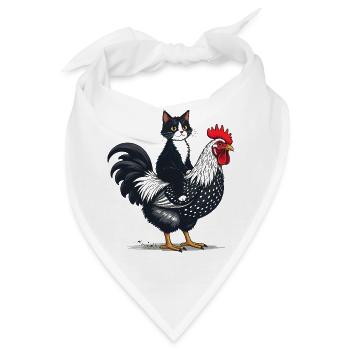 Katze und Hahn Fusion Illustriert - Bandana - Weiß - Vorne