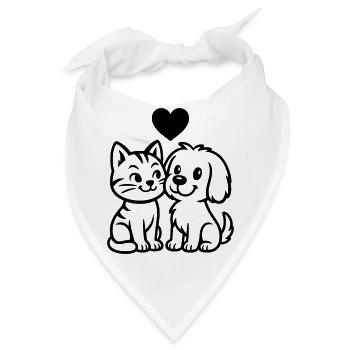 Niedlicher Hund und süße Katze mit Herz  - Bandana - Weiß - Vorne