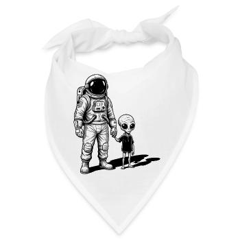 Astronaut und Außerirdischer Hand in Hand - Bandana - Weiß - Vorne