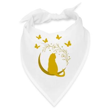 Goldene Mondkatze mit Blütenranke - Bandana - Weiß - Vorne