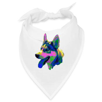 Psychedelischer Husky Kopf Neonfarben - Bandana - Weiß - Vorne