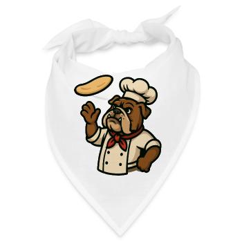 Bulldogge Koch Pizzateig Werfen Cartoon Kunst - Bandana - Weiß - Vorne