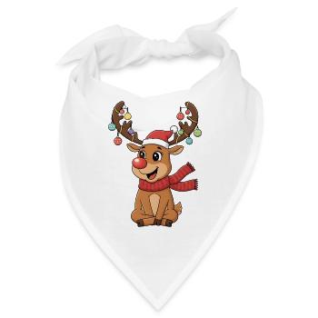 Rentier mit Kugeln und Weihnachtsmütze - Bandana - Weiß - Vorne