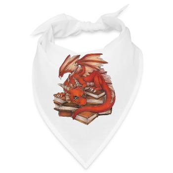 Niedlicher Roter Drache auf Bücherstapel Geschenk - Bandana - Weiß - Vorne