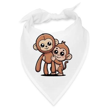 Punch Süßer Cartoon Affe mit Stofftier Viral Shirt - Bandana - Weiß - Vorne