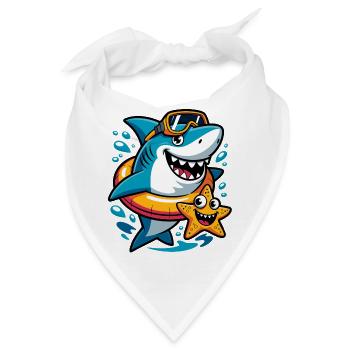 Lustiger Hai mit Seestern - Bandana - Weiß - Vorne