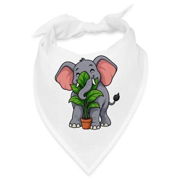 Glücklicher Elefant umarmt eine Topfpflanze - Bandana - Weiß - Vorne