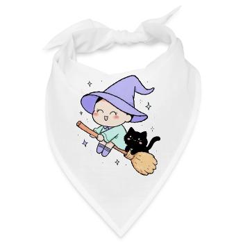 Kleine Hexe mit Katze - Bandana - Weiß - Vorne