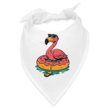 Flamingo im Pool mit Donut Schwimmring Sommer - Bandana - Weiß - Vorne