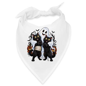 Katzen Gespenst – Lustiges Halloween - Bandana - Weiß - Vorne