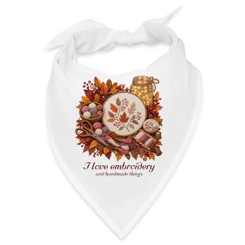 Herbstliche Stickerei mit Garn sticken Gesticktes  - Bandana - Weiß - Vorne