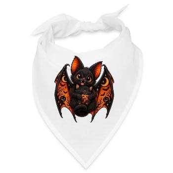 Süße Fledermaus & schwarze Katze – Halloween - Bandana - Weiß - Vorne