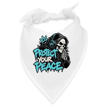 Protect Your Peace – Skull Headphones Streetwear - Bandana - Weiß - Vorne