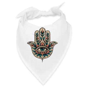 Blaue Blumen-Hamsa-Zentralauge, Hand von Fatima - Bandana - Weiß - Vorne