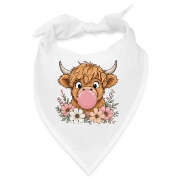 Süße Highland Kuh mit Kaugummi - Bandana - Weiß - Vorne