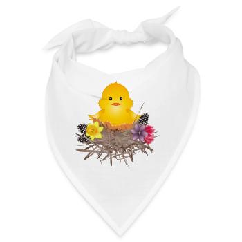 frisch geschlüpftes Küken in Eierschale im Nest - Bandana - Weiß - Vorne