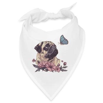 Mops und Schmetterling - Bandana - Weiß - Vorne
