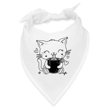 Katze Kaffee Katzenliebhaber Kaffeeliebhaber - Bandana - Weiß - Vorne