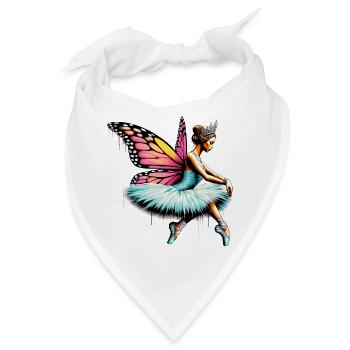 Ballerina mit Schmetterlingsflügeln, Schmetterlingen, Tutu - Bandana - Weiß - Vorne