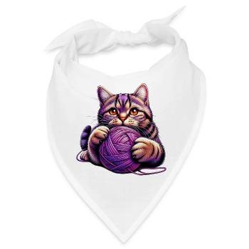 Katze spielt mit einem Wollknäuel - Bandana - Weiß - Vorne
