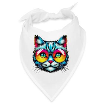 Kater mit Sonnenbrille - Bandana - Weiß - Vorne
