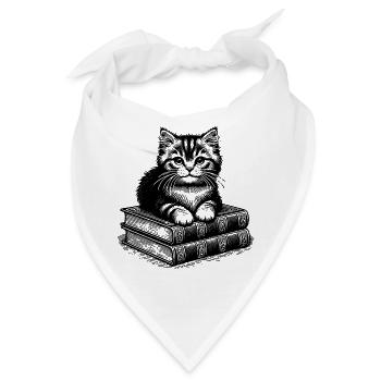Katze auf Bücherstapel - Bandana - Weiß - Vorne