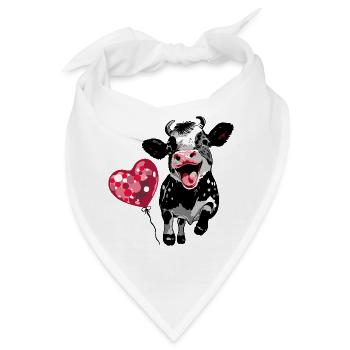 Kälbchen mit Herzballon - Lustiges Kuh Design - Bandana - Weiß - Vorne