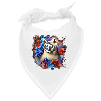 Bunte Siam Katze mit Farbspritzern - Bandana - Weiß - Vorne