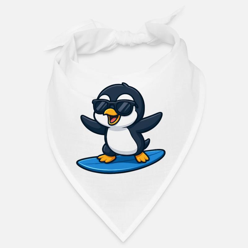 Mignon pingouin surfeur avec des lunettes de soleil surfant Bandana