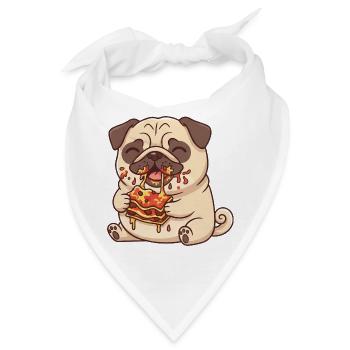 Süßer Mops beim Italienisch Essen Lasagne  - Bandana - Weiß - Vorne