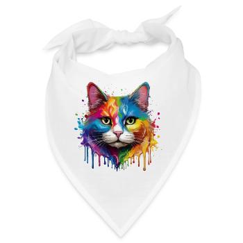 Regenbogenkatze Aquarellportrait - Bandana - Weiß - Vorne