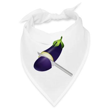 Leuchtende Aubergine mit Küchenmesser - Bandana - Weiß - Vorne