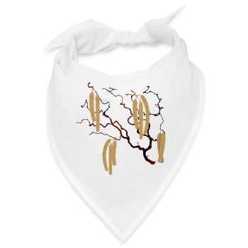 Korkenzieher-Haselzweig mit goldenen Haselkätzchen - Bandana - Weiß - Vorne