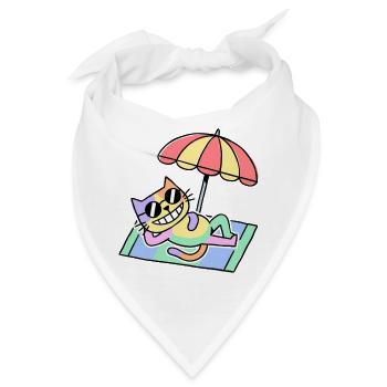 Strandkatze Pop-Art Lounge unter Sonnenschirm - Bandana - Weiß - Vorne
