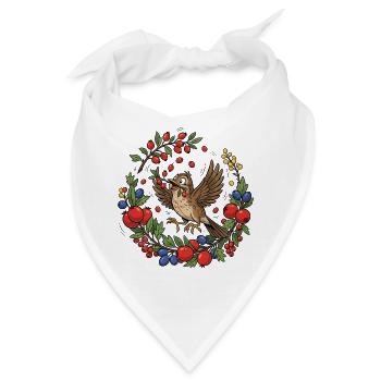 Fröhlicher Vogel im Beerenkranz - Bandana - Weiß - Vorne