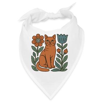 Katzen-Folk mit Blumenrahmen - Bandana - Weiß - Vorne