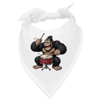 Gorilla am Schlagzeug Trommel - Bandana - Weiß - Vorne