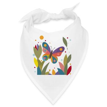 Bunter Schmetterling im Blumenfeld  - Bandana - Weiß - Vorne