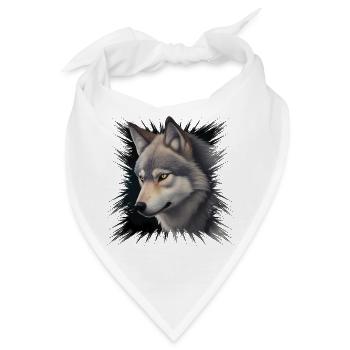 Wolfsblick Digitalporträt - Bandana - Weiß - Vorne