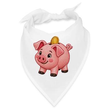 Niedliches Sparschwein im Stickerei-Look - Bandana - Weiß - Vorne