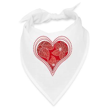 Rotes Herz- Ornament - Bandana - Weiß - Vorne
