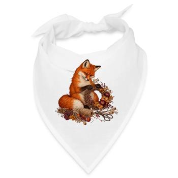 Rotfuchs bindet einen Trockenblumenkranz - Bandana - Weiß - Vorne